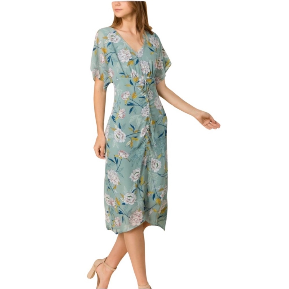 June & Hudson Teal Floral Midi Dress